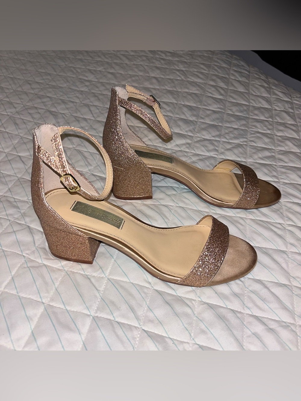 Betsey Johnson Champagne Glitter Block Heels
